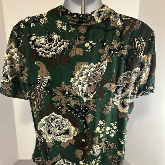 Express Men's Vibrant Green Floral Bird Print Large Short Sleeve Shirt(flaw) - Picture 3 of 8